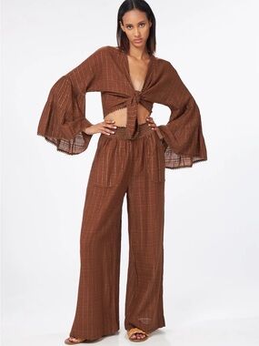 Christian Zen Brown Wide-Leg Beach Pants